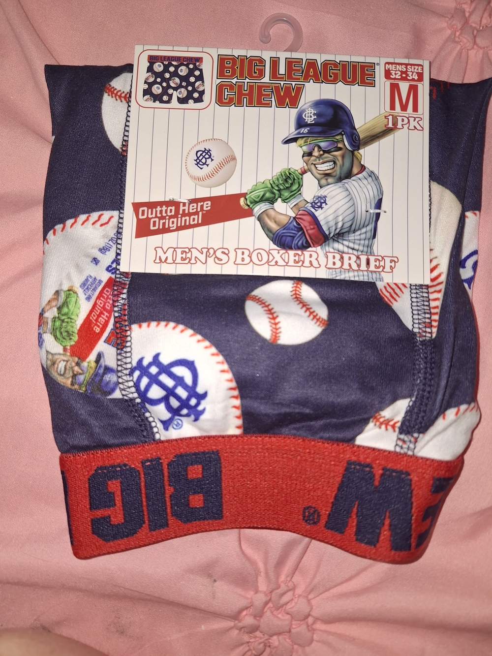 Big League Chew Men's Navy Baseball Boxer Brief with Red Waistband